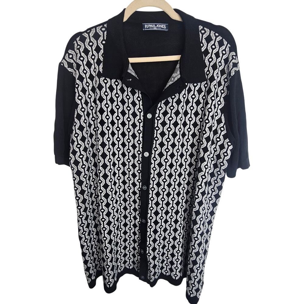 PJ Paul Jones Mens Retro Geometric Button Front SS Cardigan Sweater Sz 2XL Knit